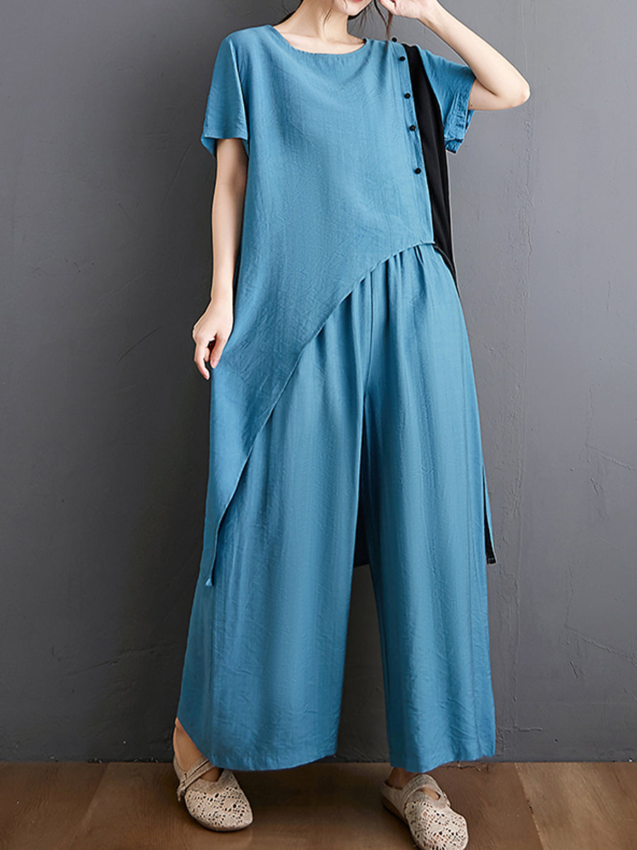 Side button sloping hem loose set