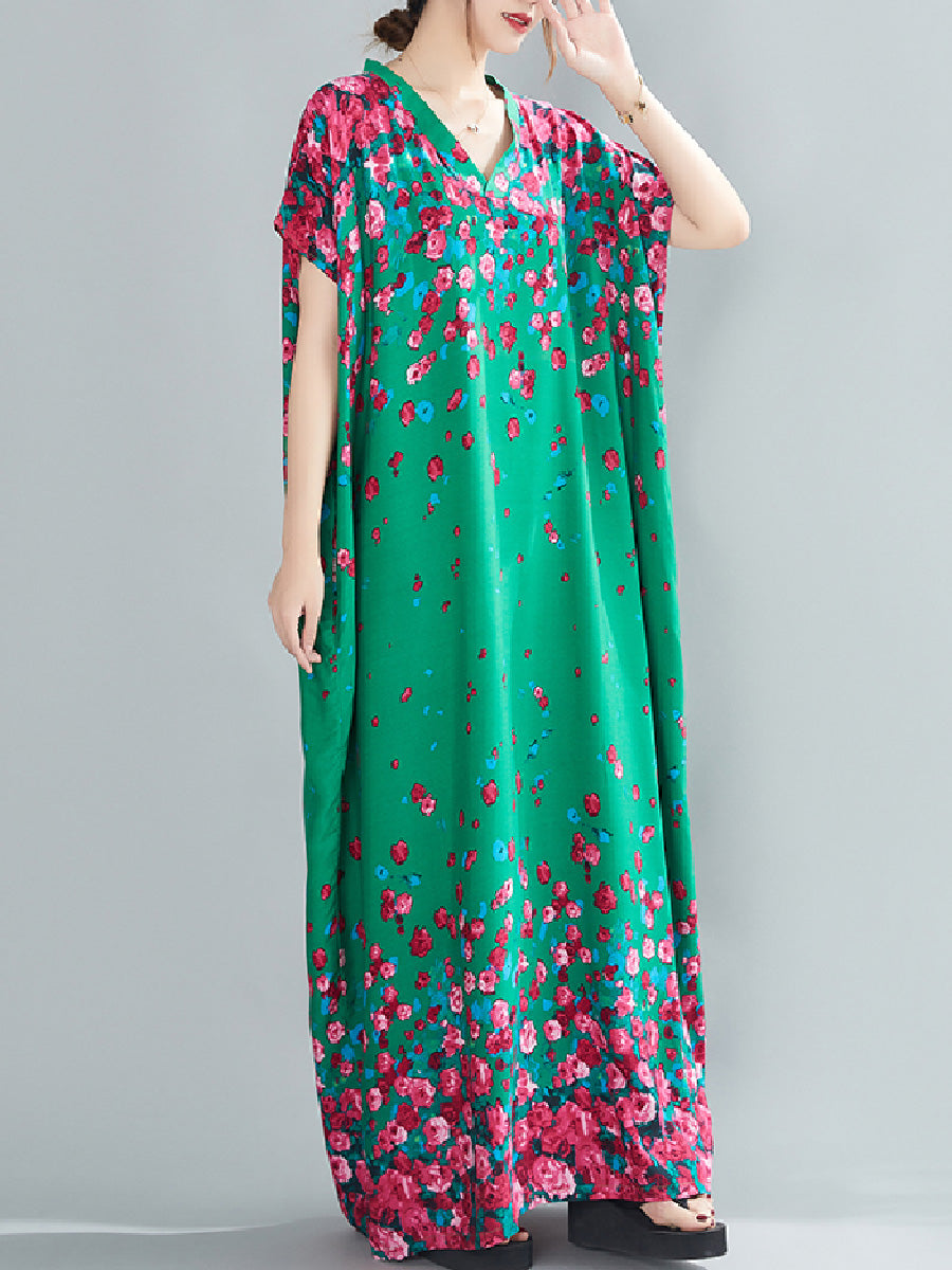 Ethnic style printed V-neck Dress