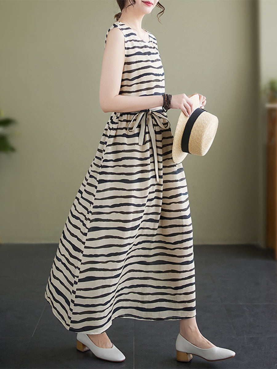 Horizontal striped waist up dress