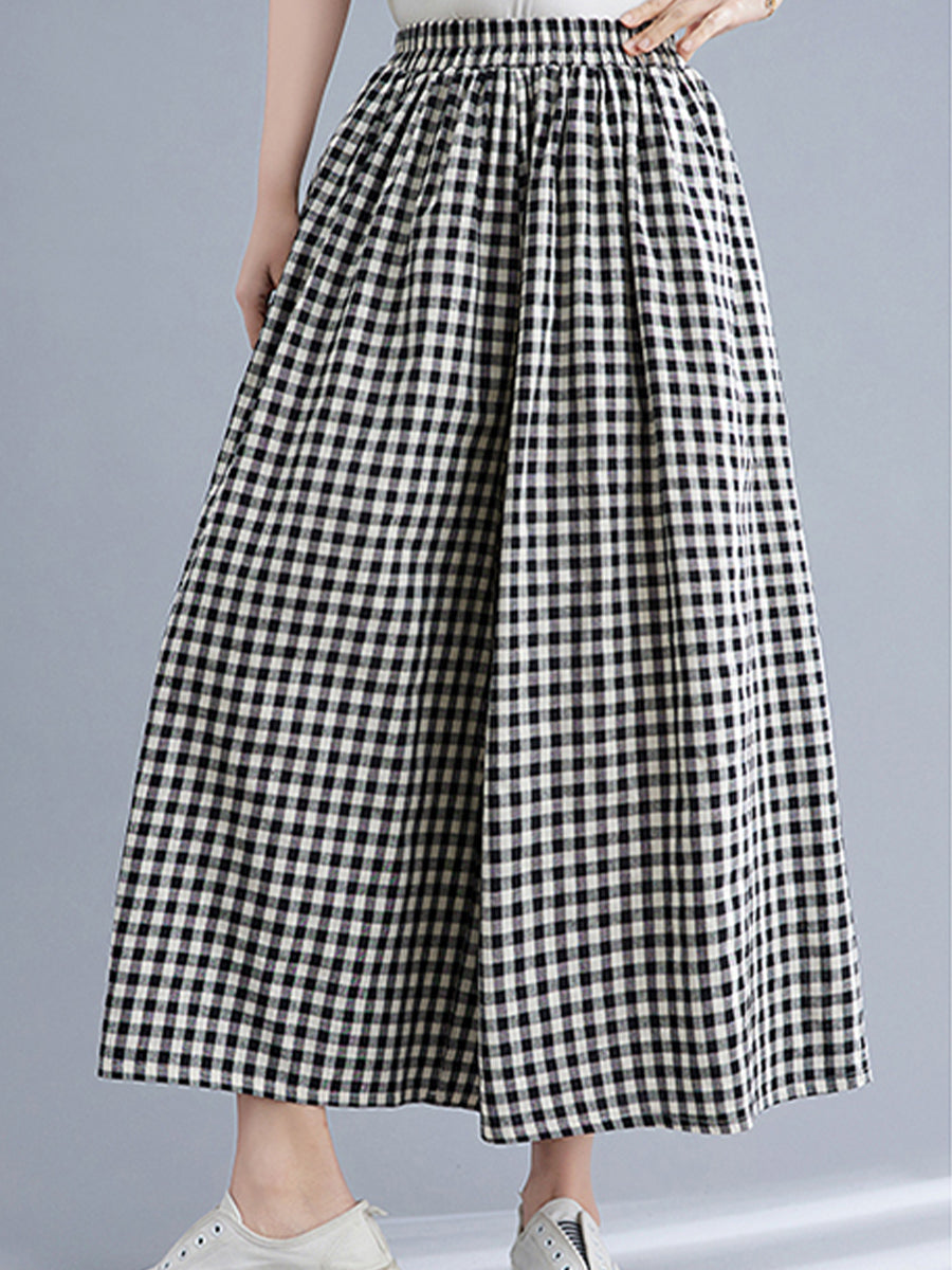 Plaid wide leg casual skirt pants