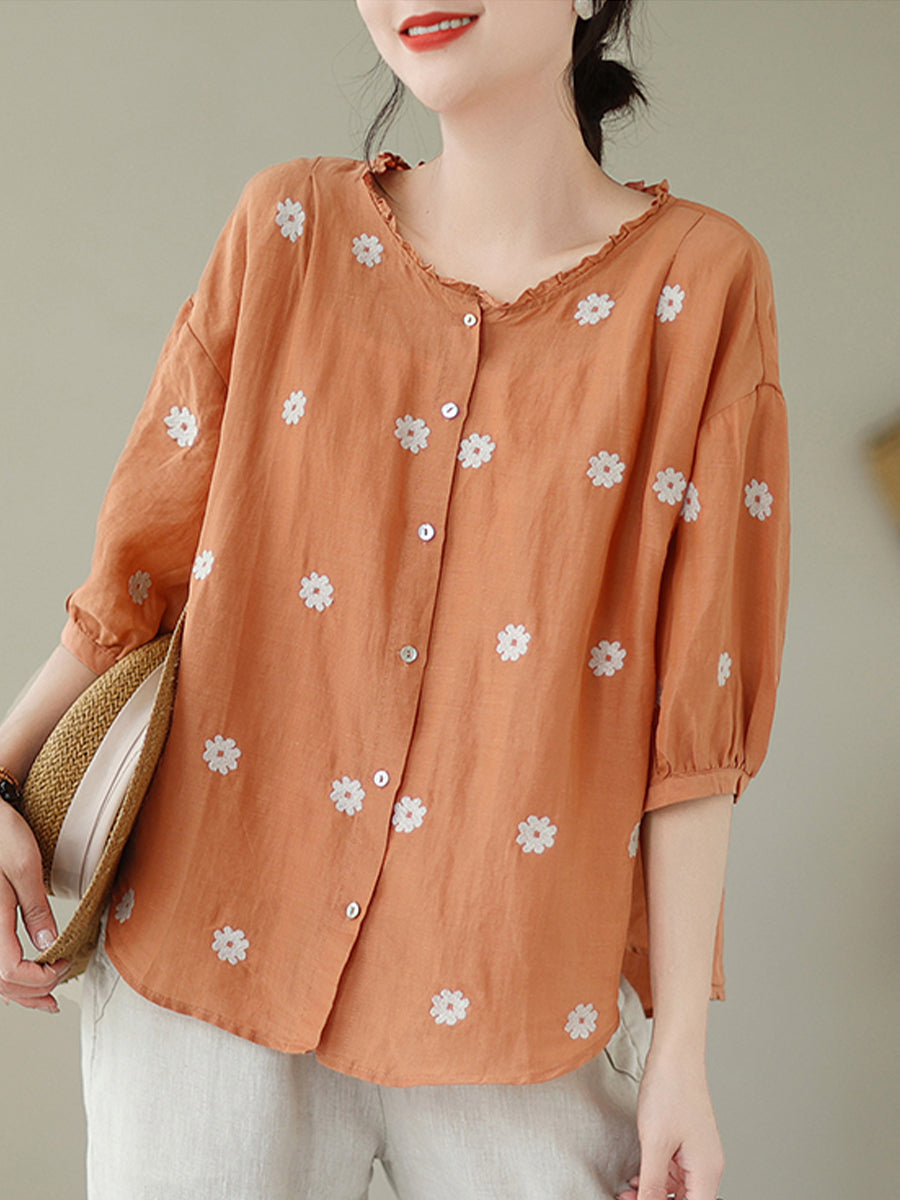 Lace collar small flower shirt