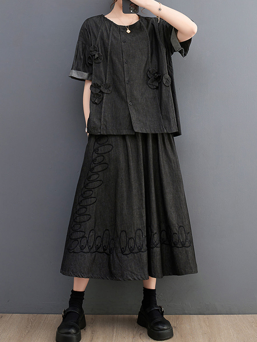 Spliced Asymmetric Shirt Loose Set