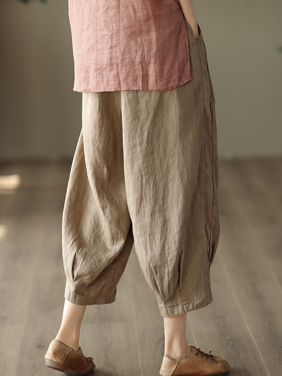 Oversized hollowed out crochet linen pants