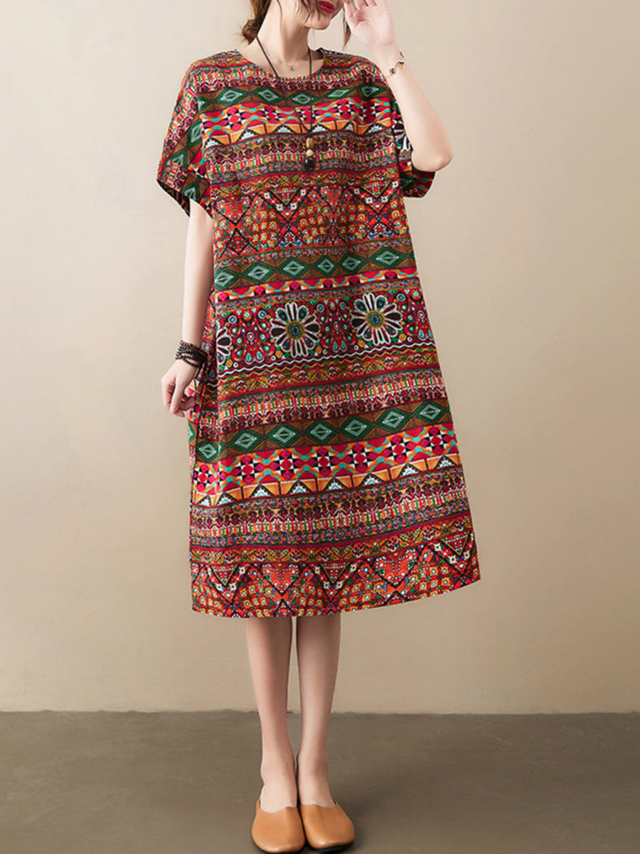 Cotton and linen ethnic style printed Dress