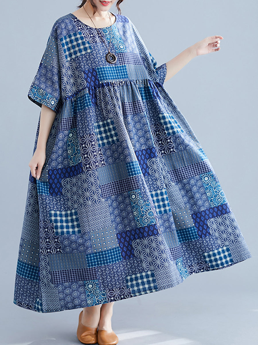 Patchwork printed oversized dress