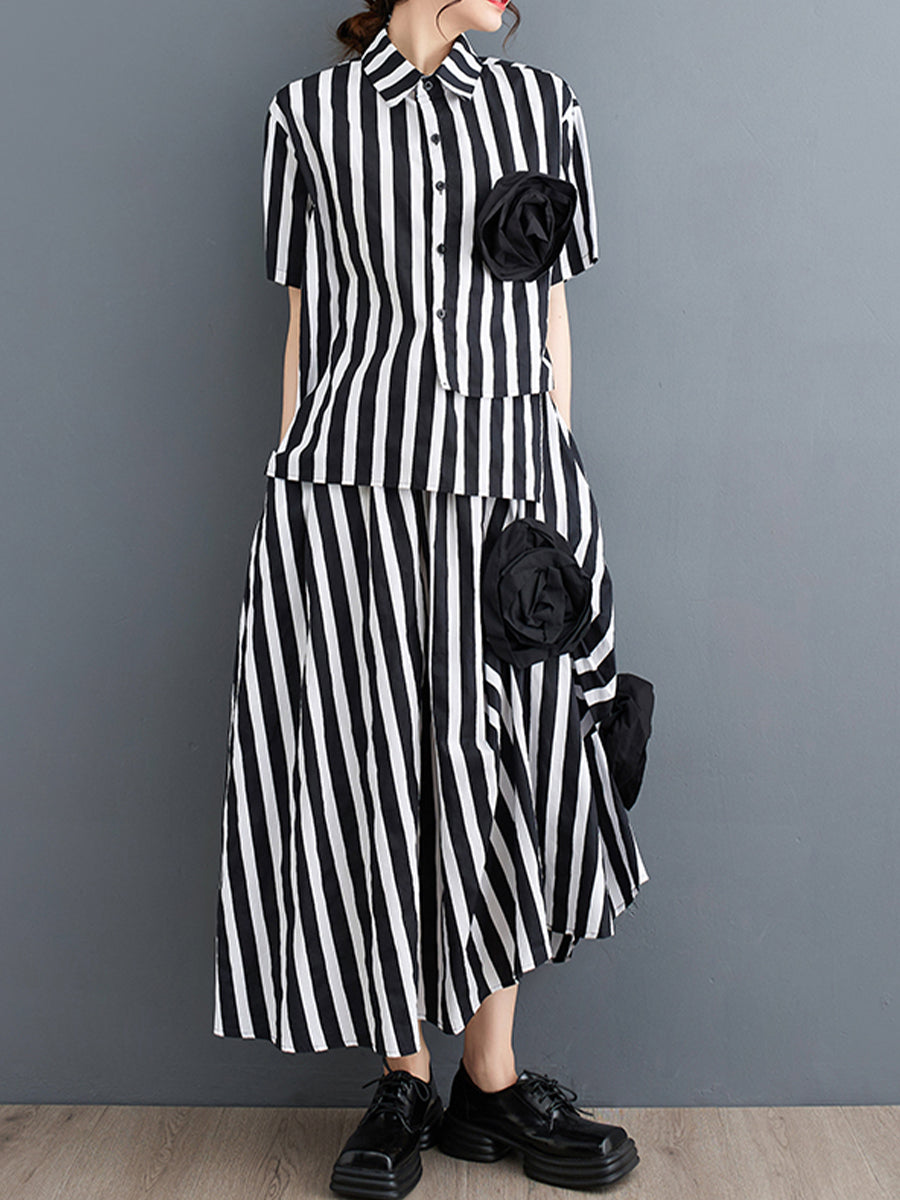 Vertical stripe printed loose set