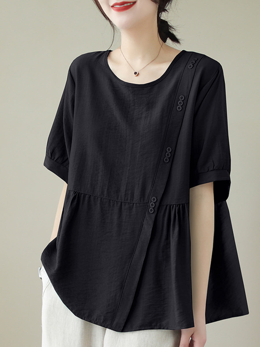 Round neck diagonal button shirt