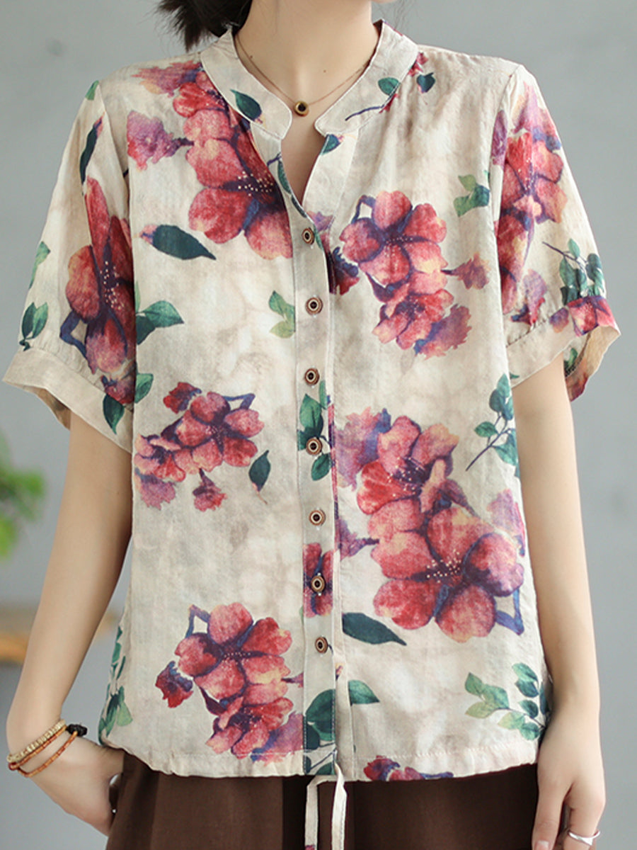 Flower printed round neck shirt