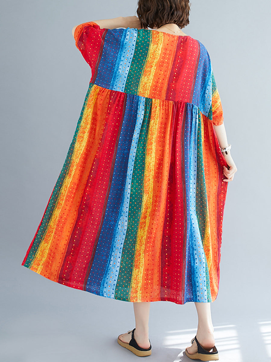 Rainbow striped printed dress