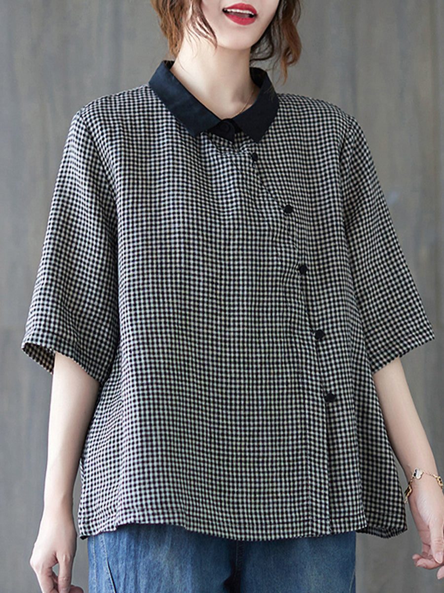 Small checkered diagonal button shirt