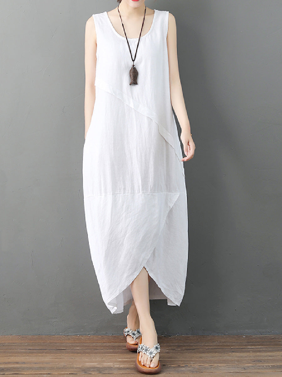 Retro Irregular Linen Long Dress