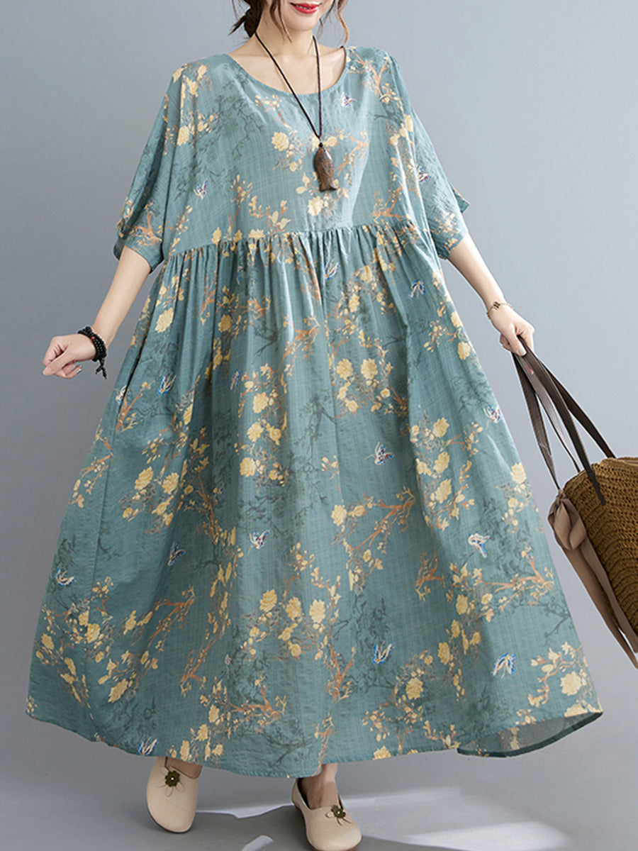 Round neck printed ethnic style dress