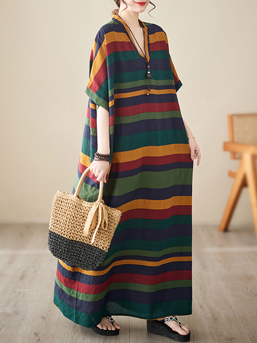 Summer V-neck striped beach Dress