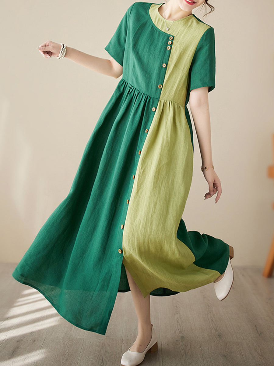 Temperament patchwork green dress