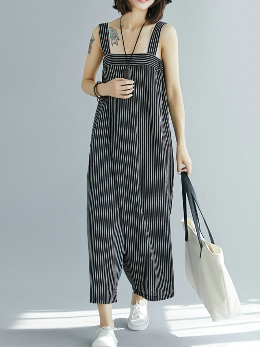 Casual striped open back jumpsuit