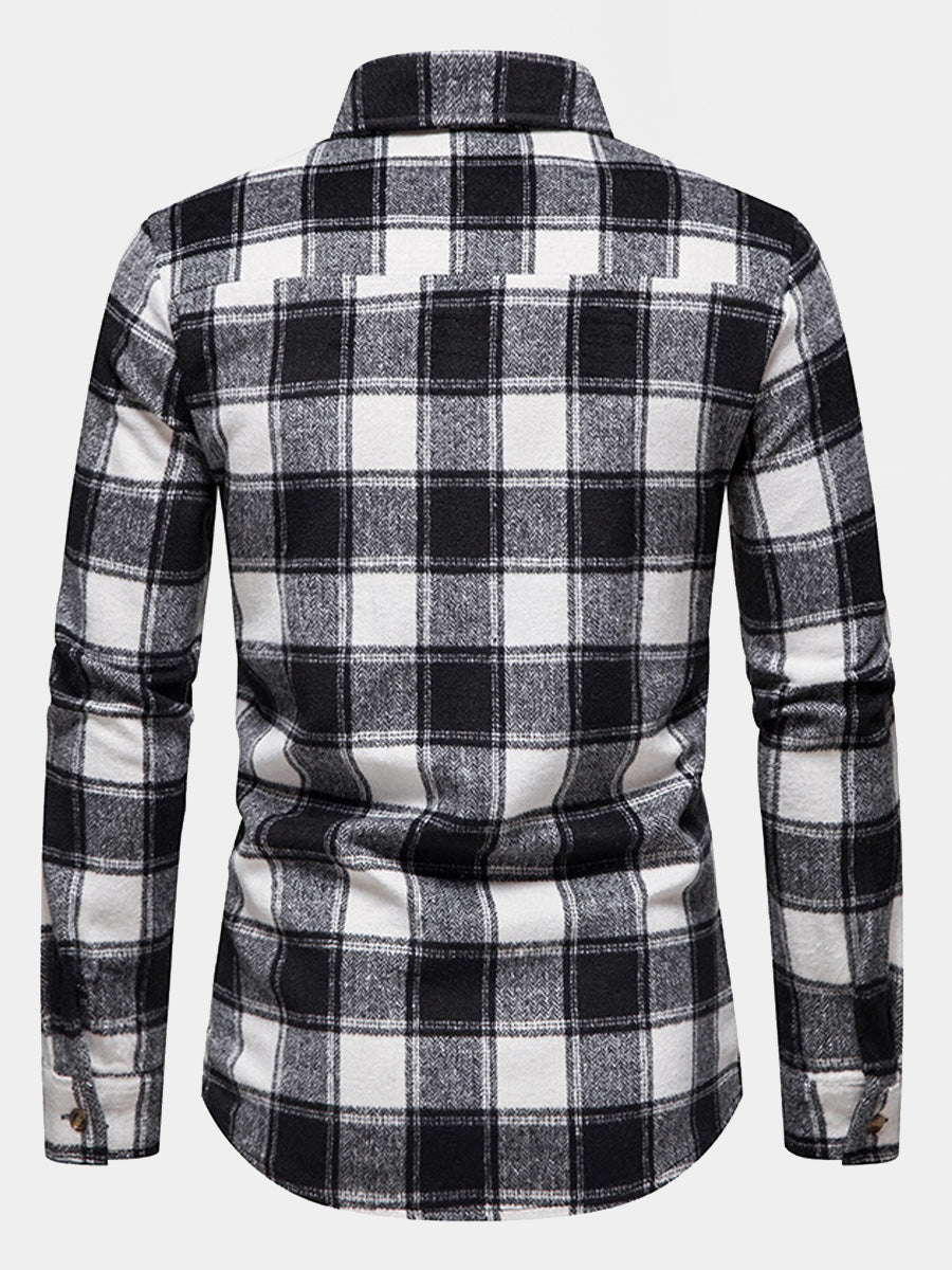 Men's plaid thickened long sleeve shirt