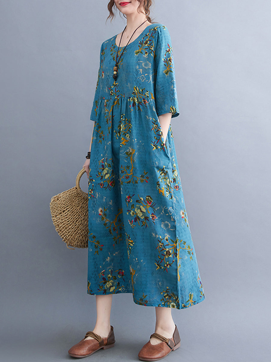 Floral cotton and linen Dress