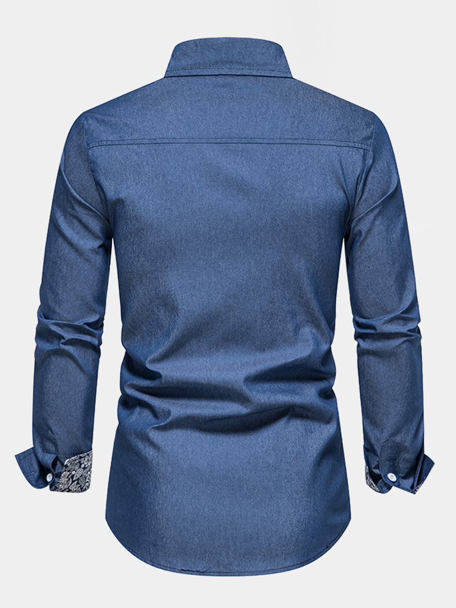 Men's Denim Paisley long sleeve shirt