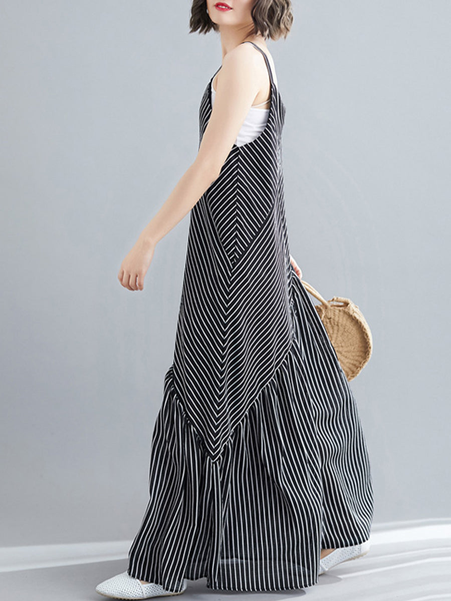 Asymmetric Stripe loose Jumpsuit