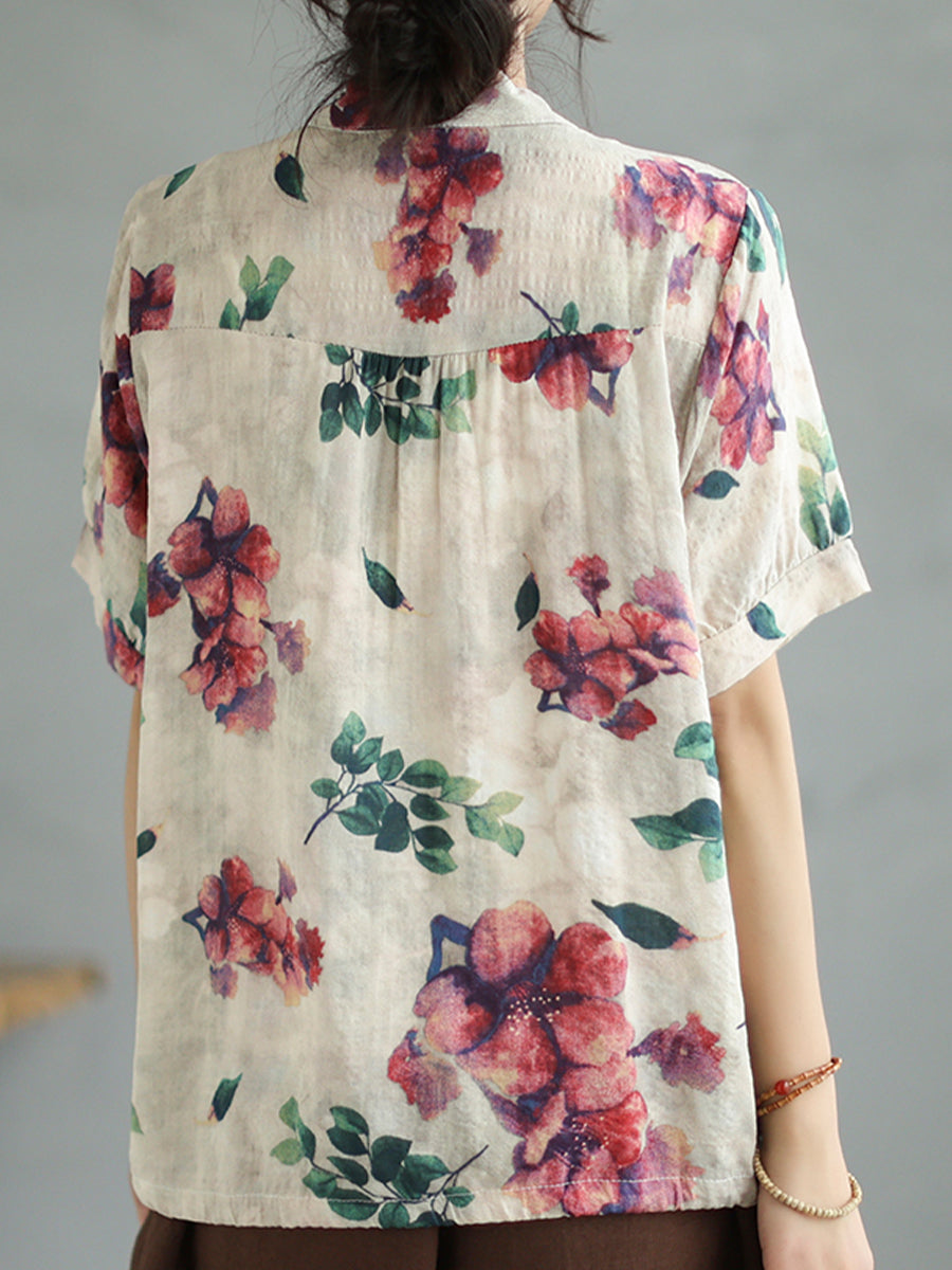 Flower printed round neck shirt