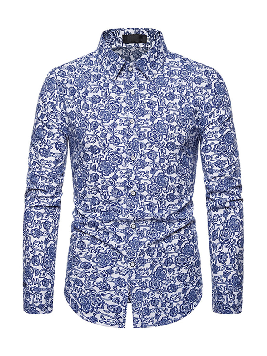 Chemise à manches longues à imprimé floral pour hommes