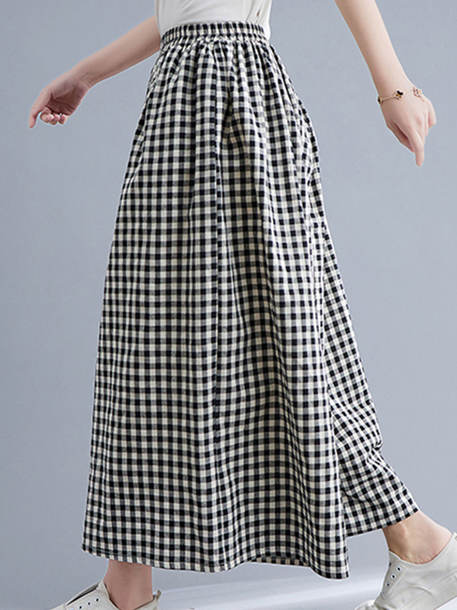 Plaid wide leg casual skirt pants