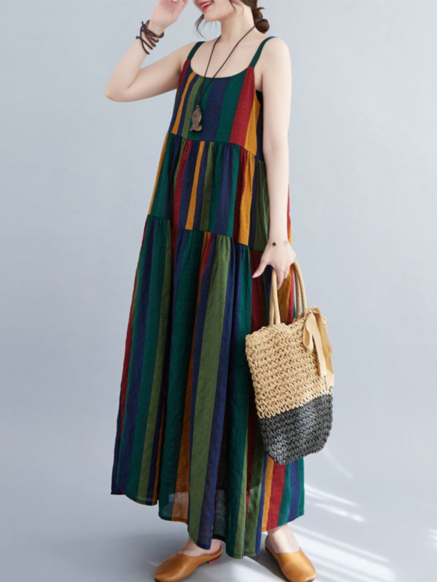 Colorful Vertical Stripe Strap Dress