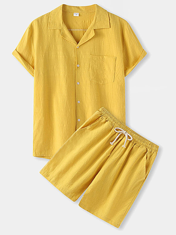 Ensemble chemise et short décontractés unis pour hommes