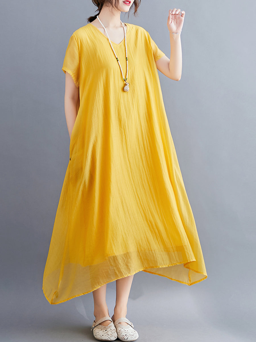 Solid Cotton and Linen Dress