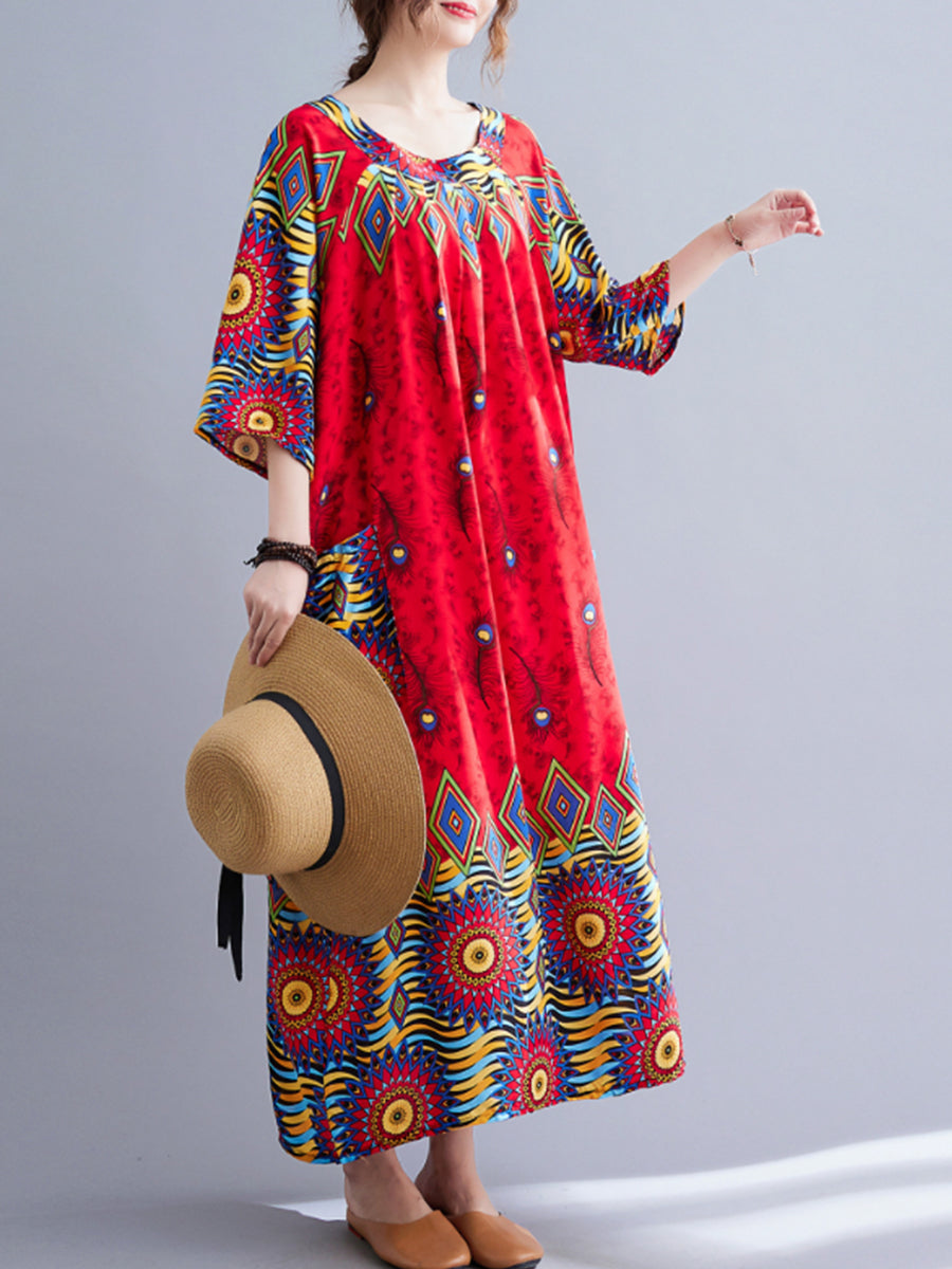 Ethnic style round neck dress