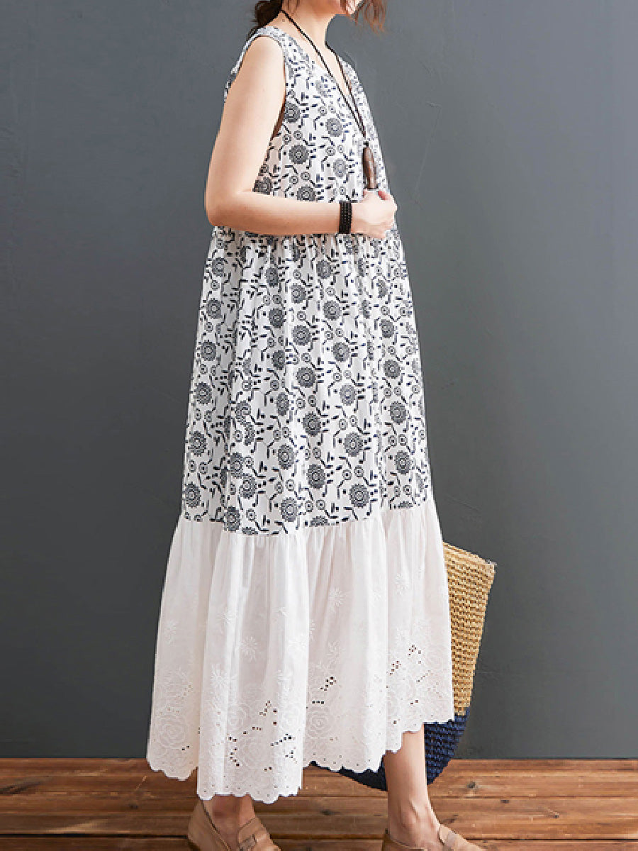 Spliced lace sleeveless Loose Dress