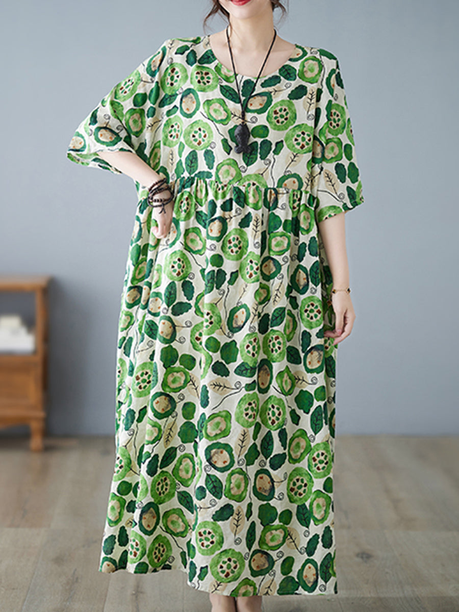 Pastoral green printed dress