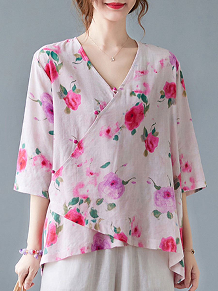 Flower diagonal button shirt