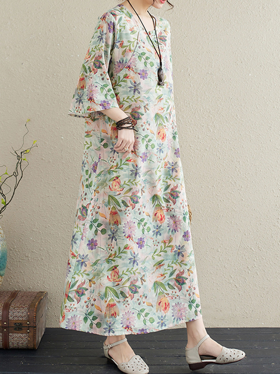 Floral Cotton and Linen Dress