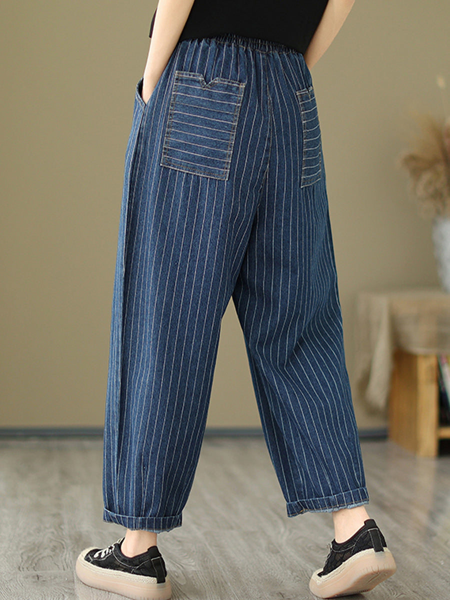 Vertical striped denim oversized pants