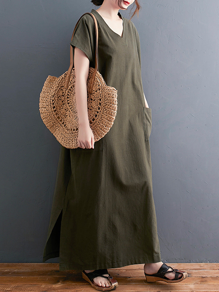 Vintage cotton and linen V-neck dress