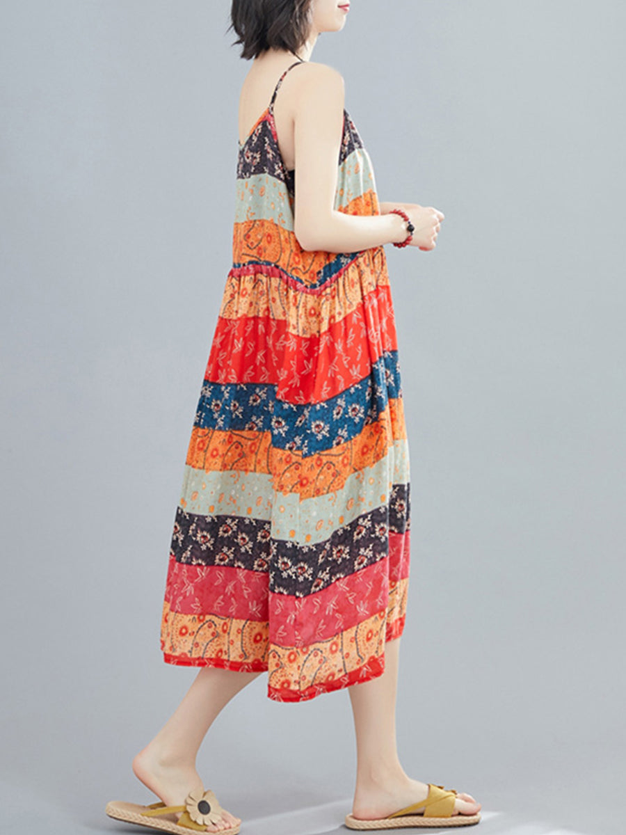 Colorful printed strap dress