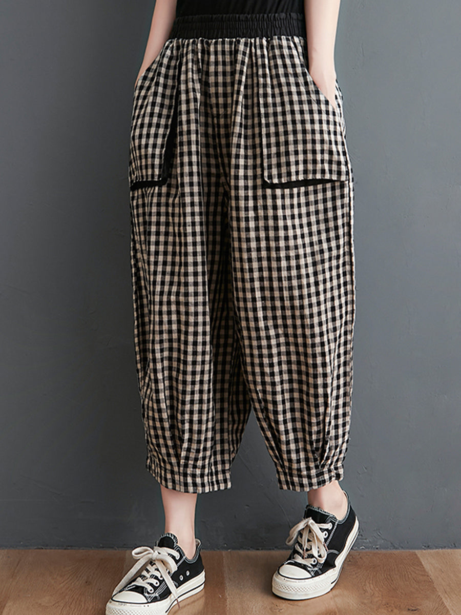 Vintage cotton and linen plaid pants