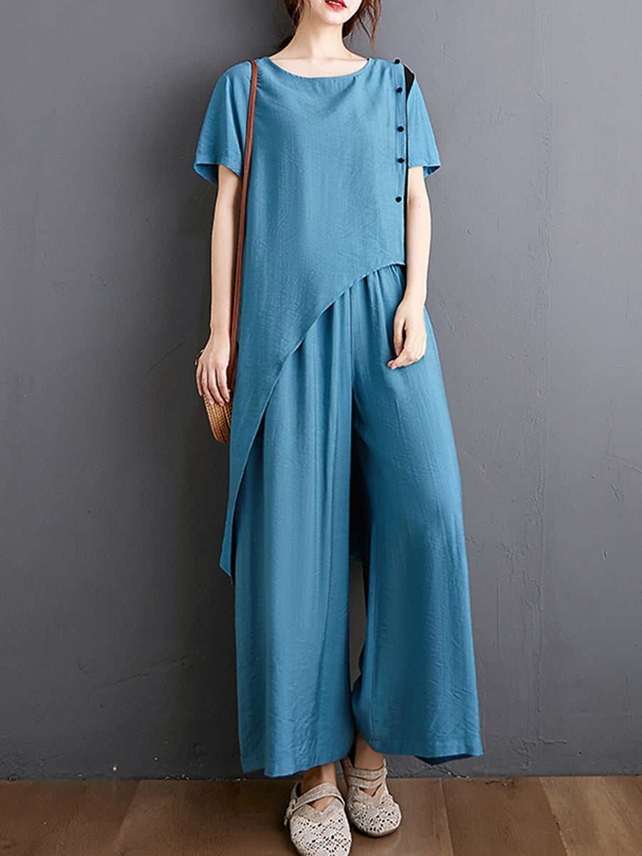 Side button sloping hem loose set