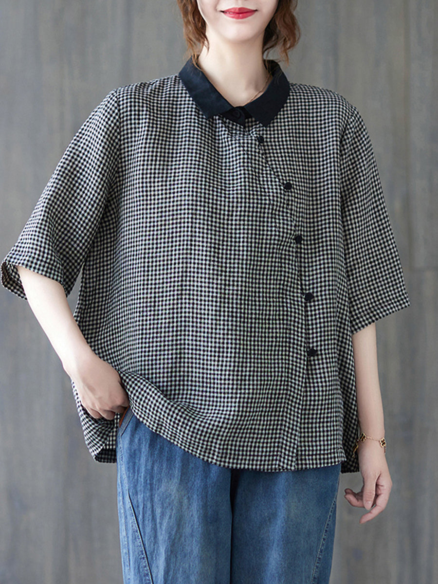 Small checkered diagonal button shirt