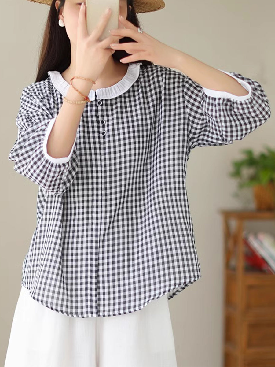 Small plaid round neck shirt