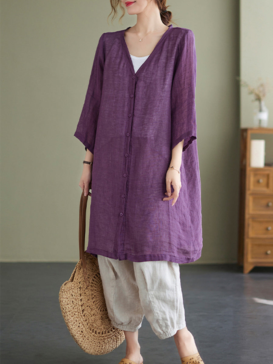 V-neck solid color long shirt