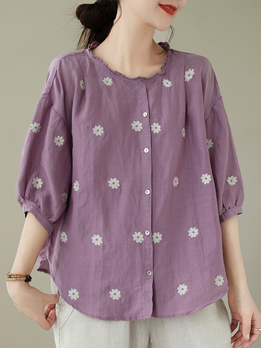 Lace collar small flower shirt