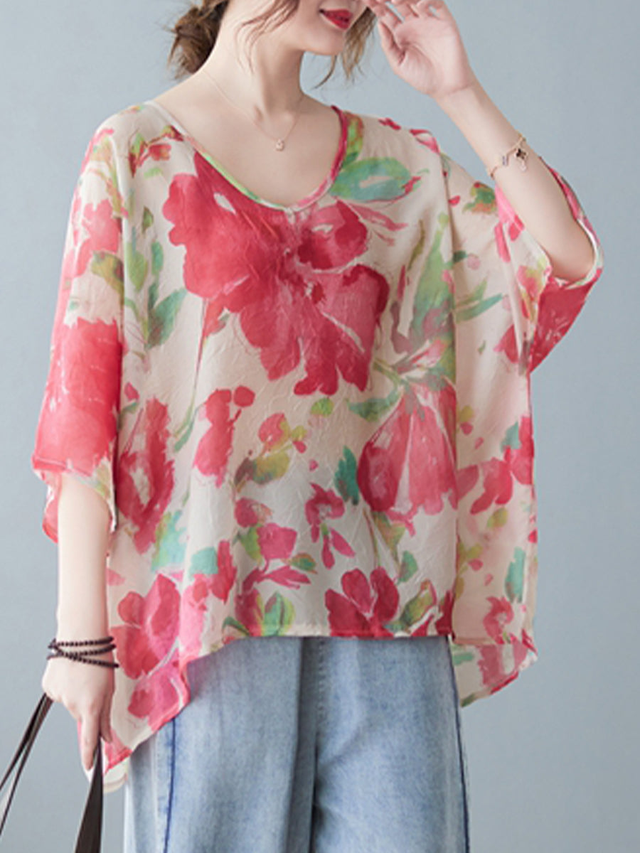 Flower printed round neck shirt