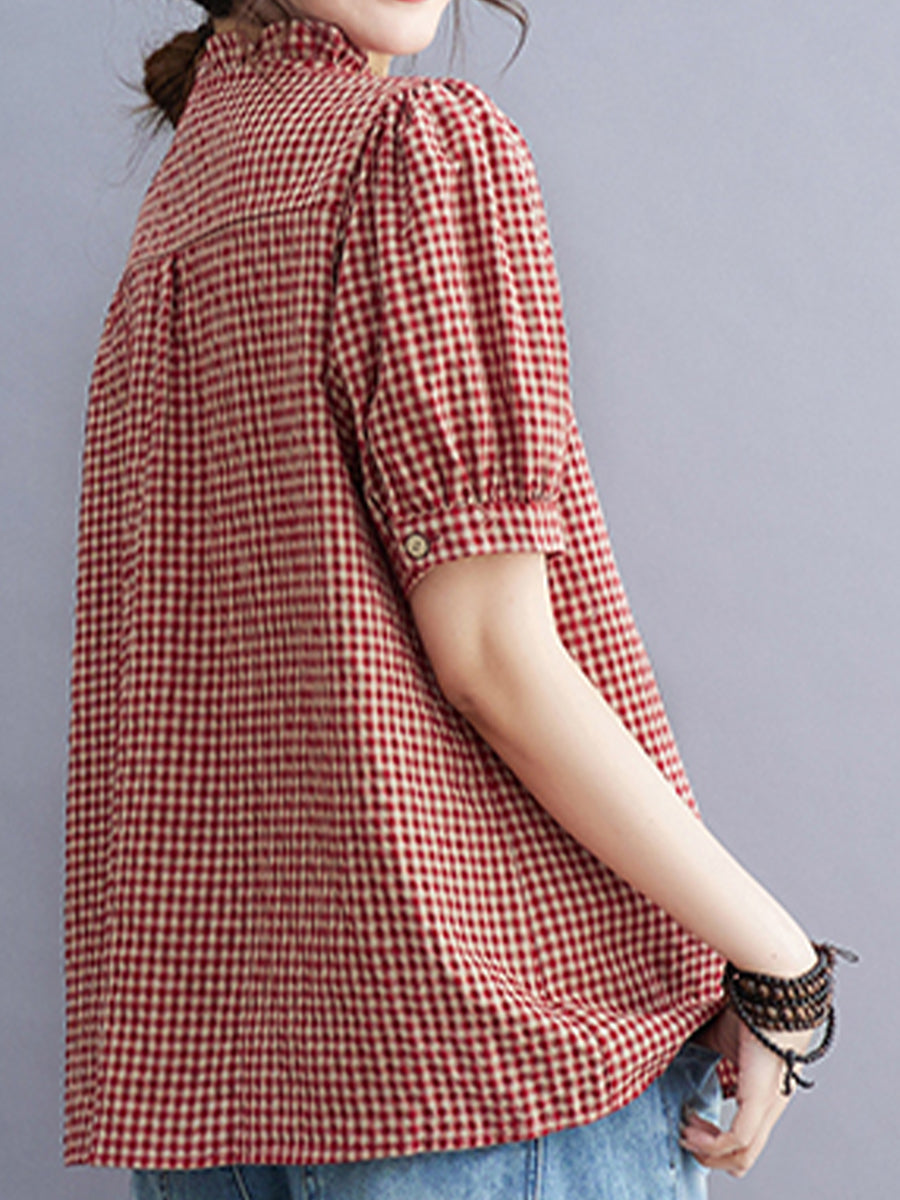 Small plaid lace collar shirt