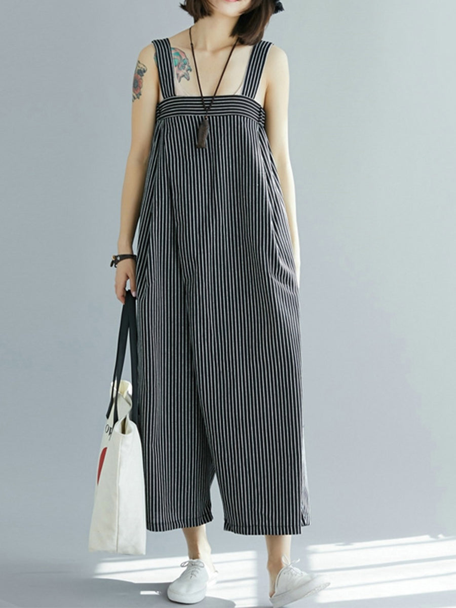 Casual striped open back jumpsuit