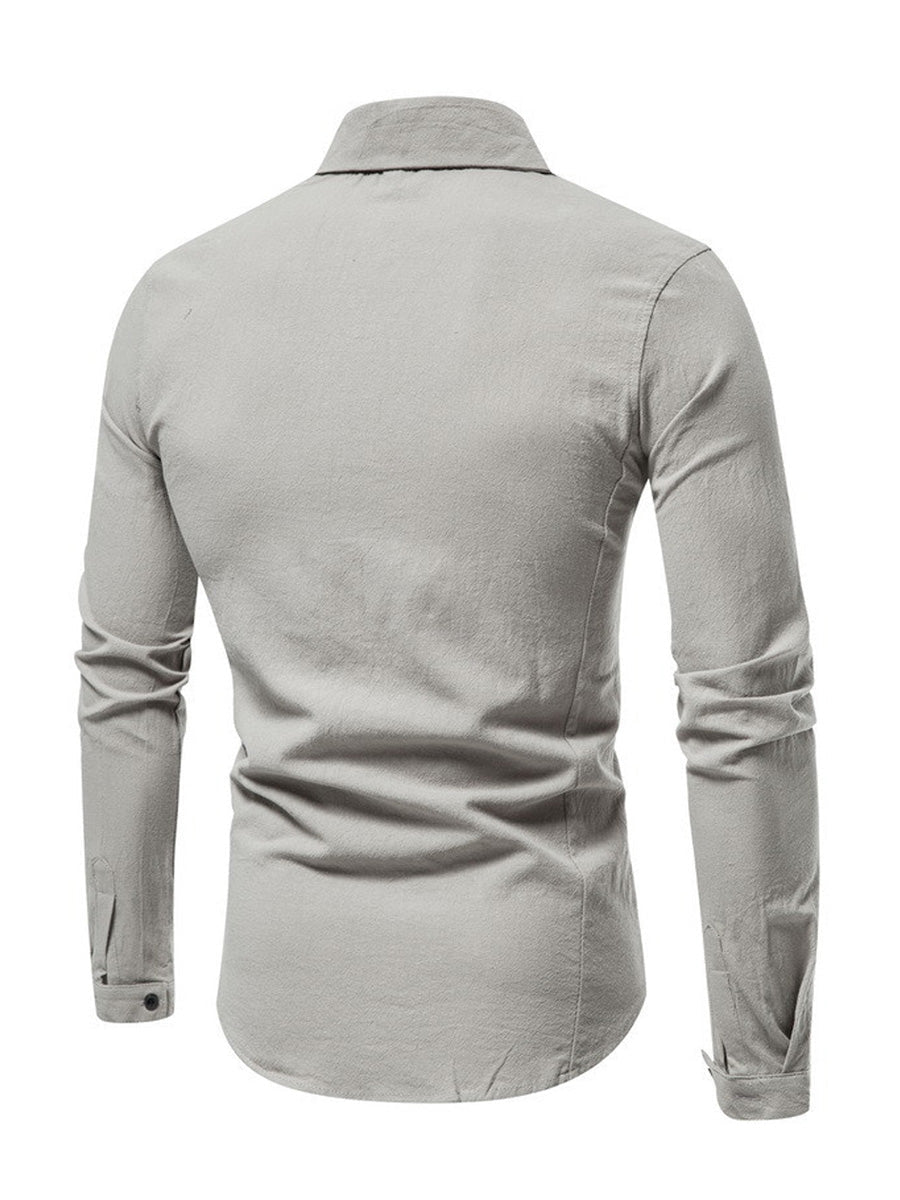 Men's solid casual Long Sleeve Shirt