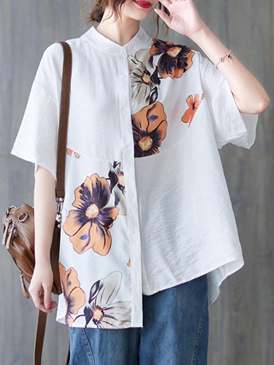 Flower printed asymmetrical top