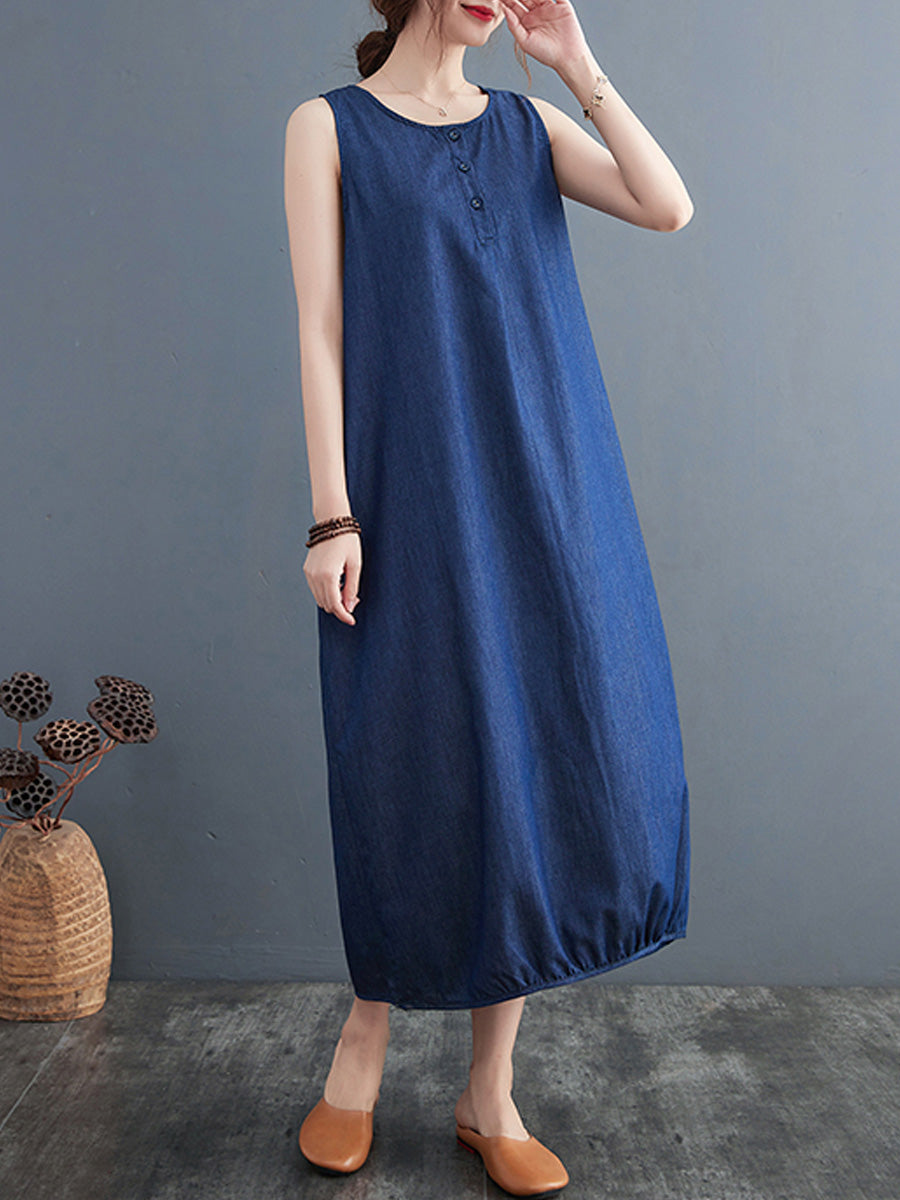 Round neck breasted sleeveless dress