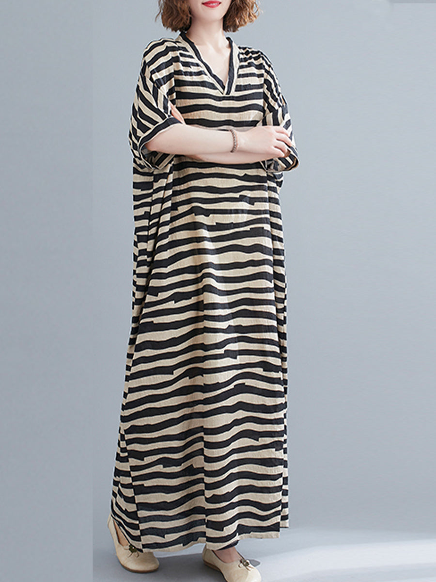 Oversized striped V-neck dress